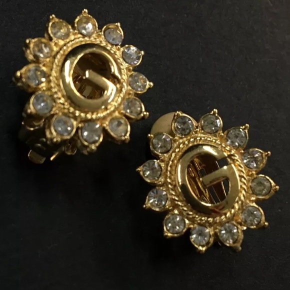 GIVENCHY G Logo Rhinestone Gold Tone Earrings - Picture 5 of 8